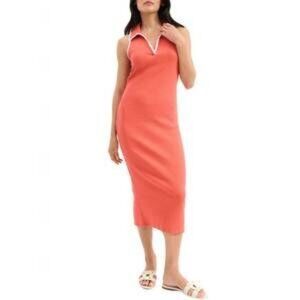 Womens Veronica Beard Darien Orange White Pima Ribbed Sleeveless Midi Dress XS
